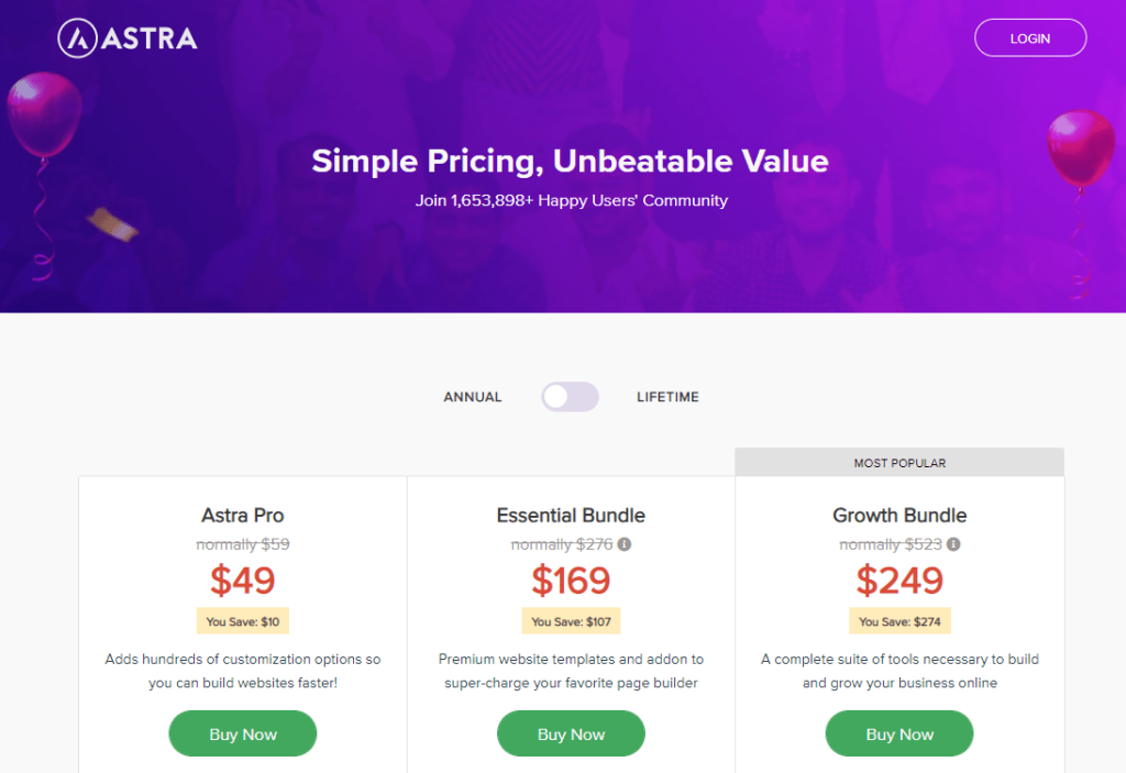 Astra Theme -Pricing