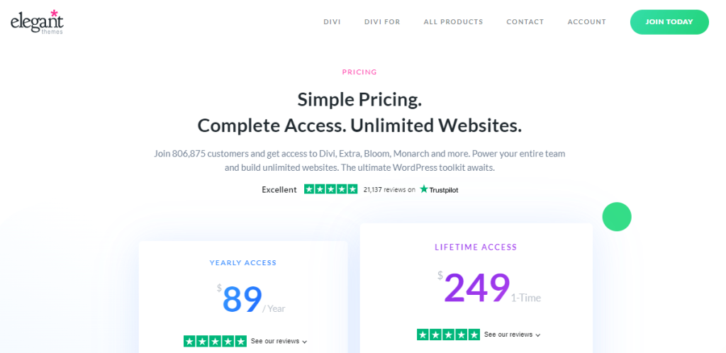 Divi Theme Review - Pricing