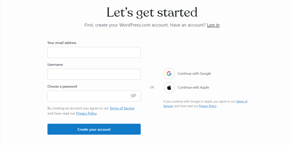 Sign Up For A WordPress Account