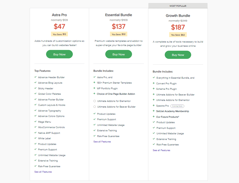 Astra Theme Pricing