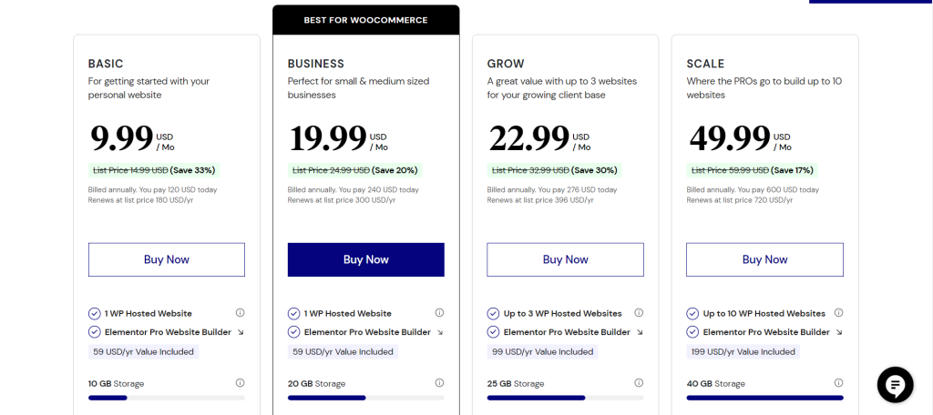 Elementor Hosting Pricing