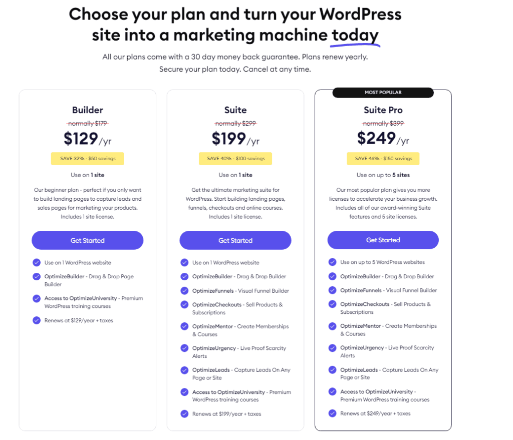 OptimizePress Pricing Plans