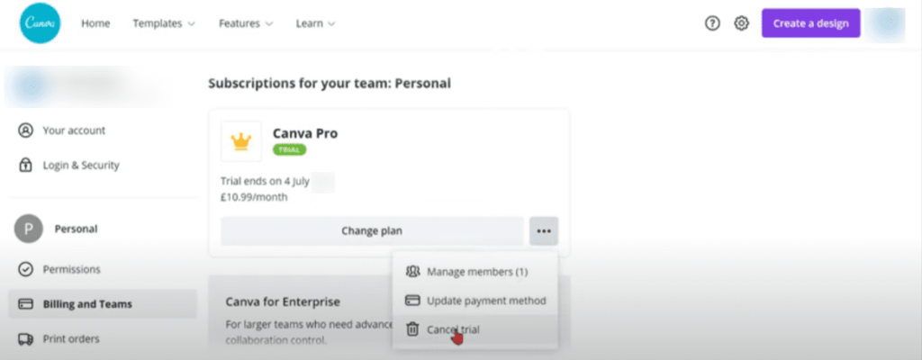 How To Cancel Canva Subscription (Step 3)