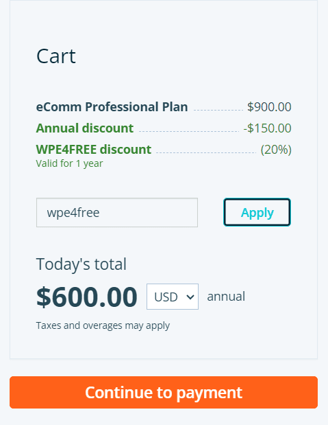 WPEngine - Continue to the Payment